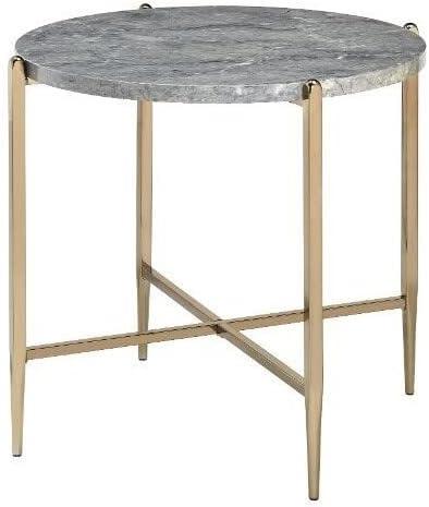 Elegant Round Faux Marble & Champagne Metal End Table