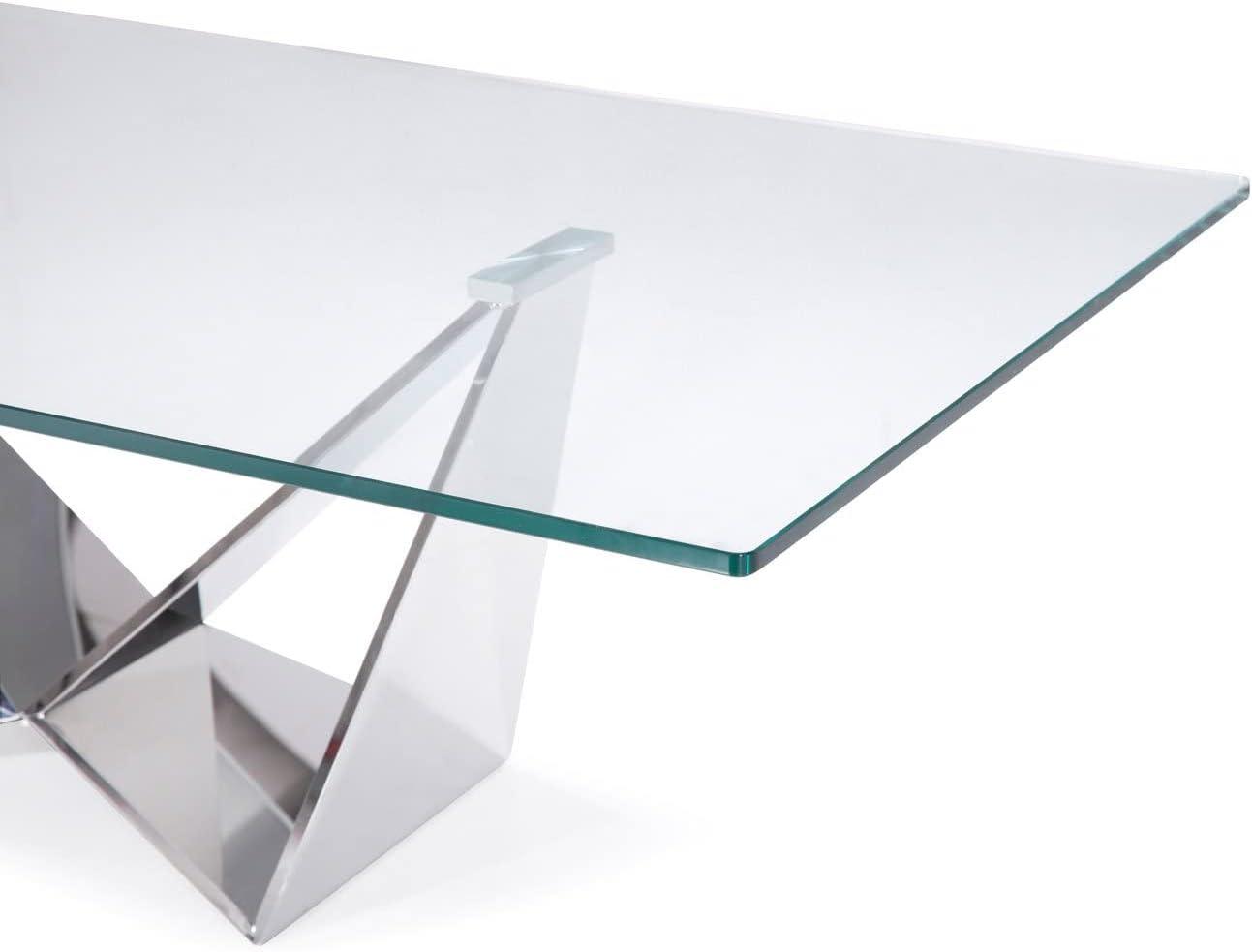 Serra 51'' Clear Glass Coffee Table with Polished Stainless Steel Base