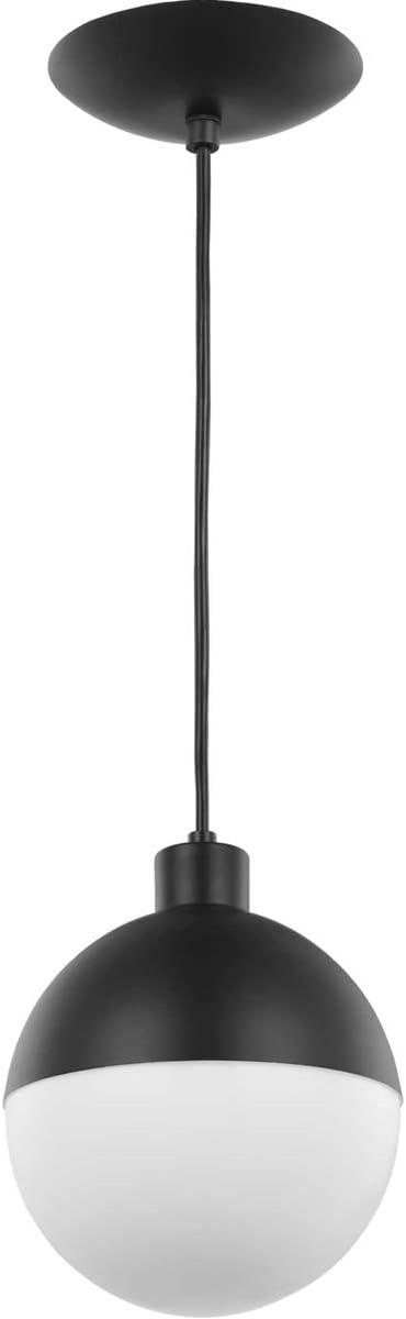 Progress Lighting Globe Collection 1-Light Pendant, Steel, Black Finish, Opal Glass Shade