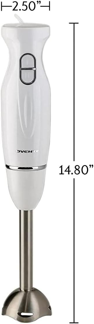 OVENTE Electric Immersion Hand Blender, 2 Mixing Speed w/ Stainless Steel Blades, White HS560W