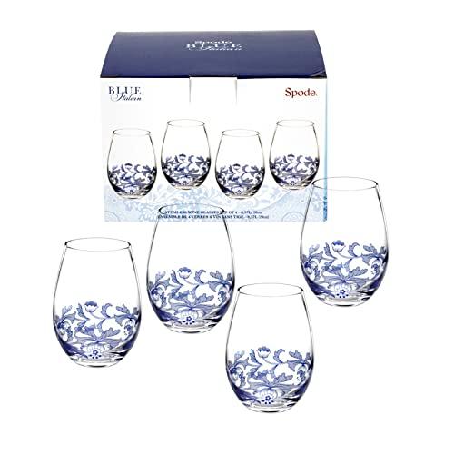 Spode Blue Italian 19 oz Stemless Wine Glass Set