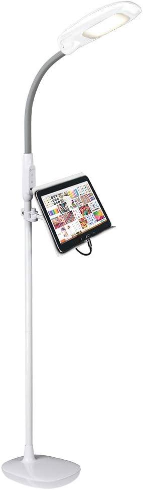 LED Floor Lamp with USB and Tablet Stand Black - OttLite: Modern Adjustable Height, Touch Sensor, No Assembly Required