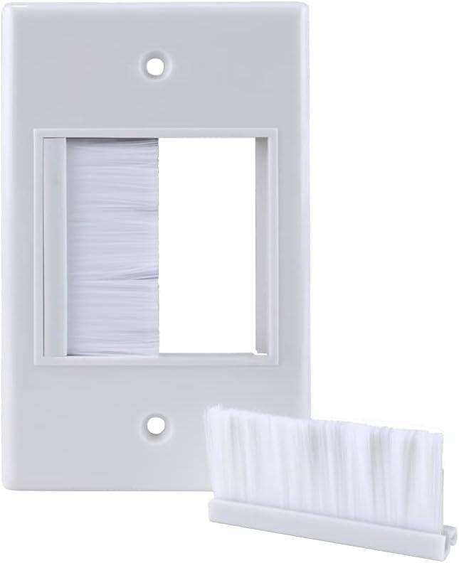 Construct Pro WideMouth Brush Wall Plate Cable Management Pass-Through Device (White)