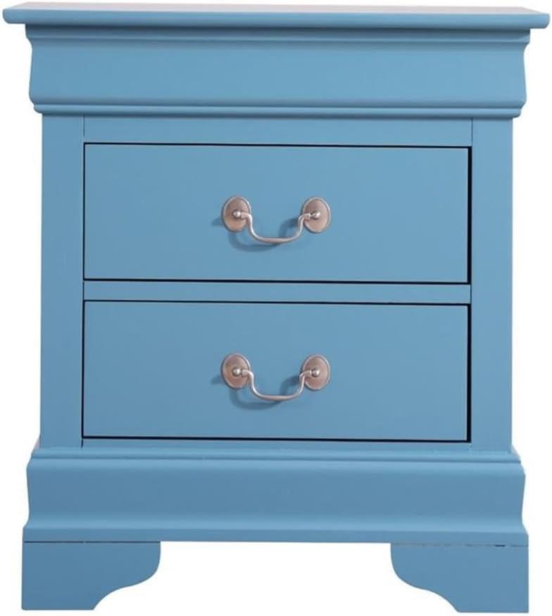 Glory Furniture Louis Phillipe 2 Drawer Nightstand in Teal