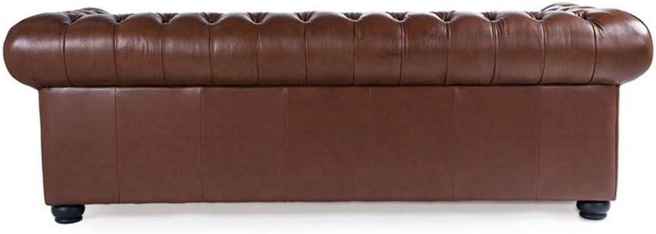 Bowery Hill 95"W Traditional Leather Tufted Back Chesterfield Sofa in Chestnut