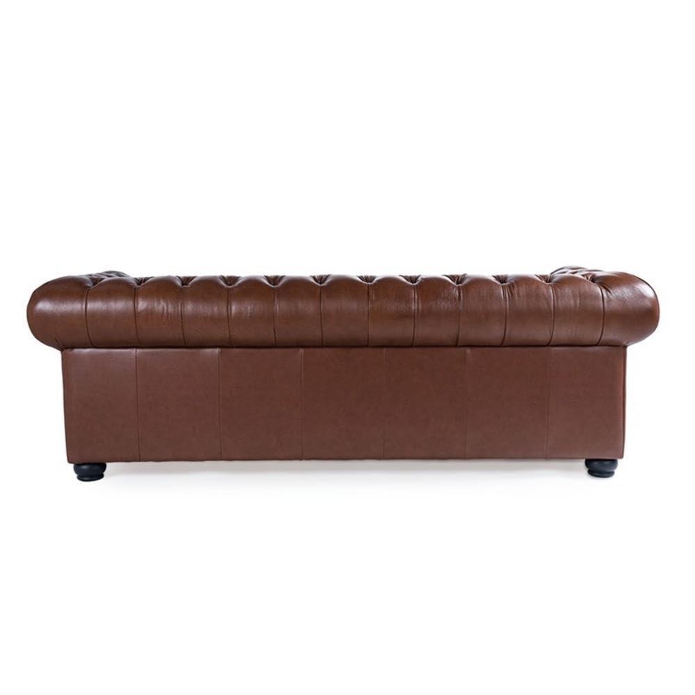 Bowery Hill 95"W Traditional Leather Tufted Back Chesterfield Sofa in Chestnut