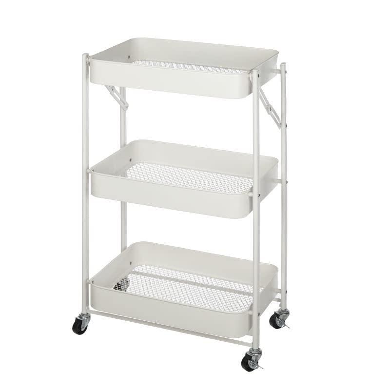 White Metal 3-Tier Foldable Rolling Utility Cart