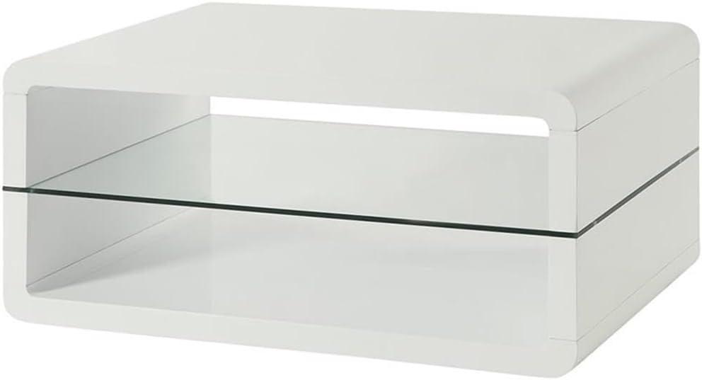 White Glossy Wood and Glass Square Coffee Table