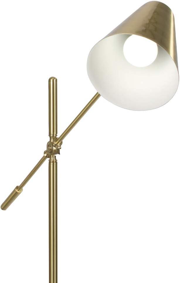 OttLite OttLite Archer Floor Lamp - Mid-Century Modern Design, Satin Brass Finish, LED, Adjustable Shade