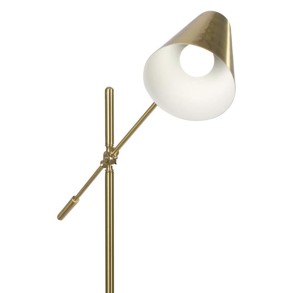 OttLite OttLite Archer Floor Lamp - Mid-Century Modern Design, Satin Brass Finish, LED, Adjustable Shade