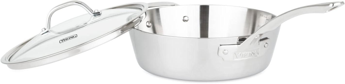 viking contemporary 3-ply stainless steel saut pan with lid, 3.6 quart