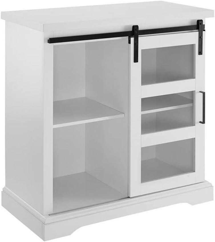 32" White Modern TV Stand with Sliding Glass Door