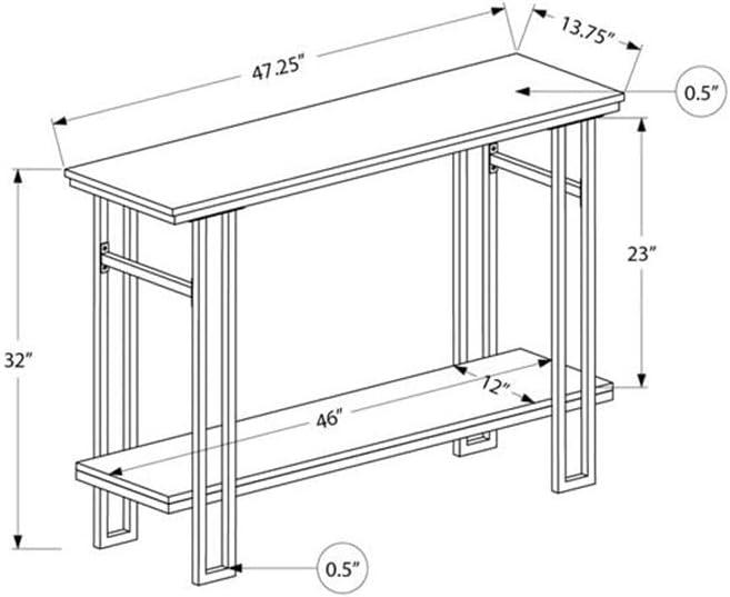 Gray and Black Metal Rectangular Console Table with Storage