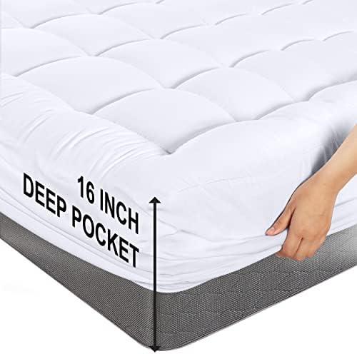 Bedding Quilted Fitted Mattress Pad, Pillow Top Mattress Topper, Mattress Cover Stretches up to 16 Inches Deep