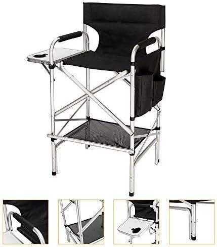 Black Tall Folding Directors Chair with Aluminum Frame and Storage Bag