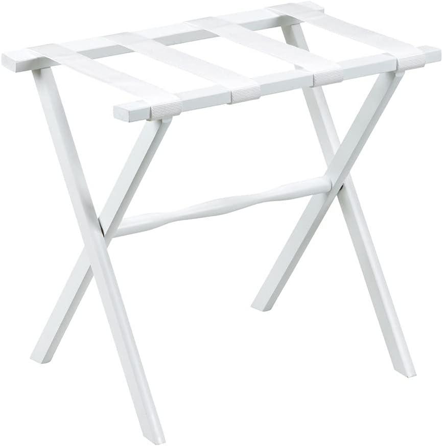 White Wood Folding Luggage Rack with Straps