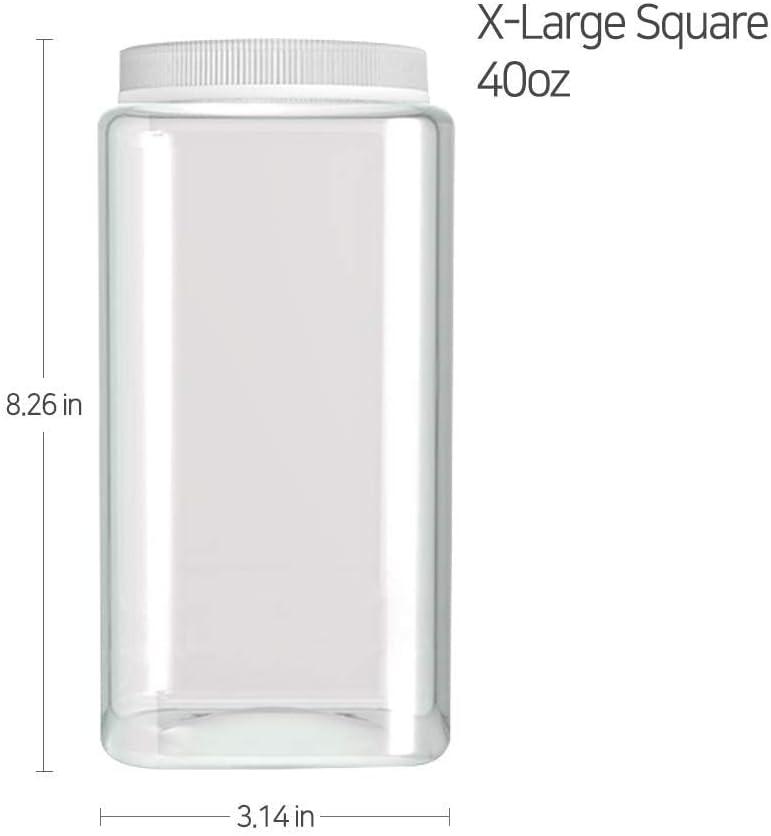 Silicook Clear Plastic Jar, Set of 3-40oz, Square Shaped, Transparent, Food Storage Container, Kitchen & Household Organization for Dry goods, Spices, Vegetables, Ingredients and More