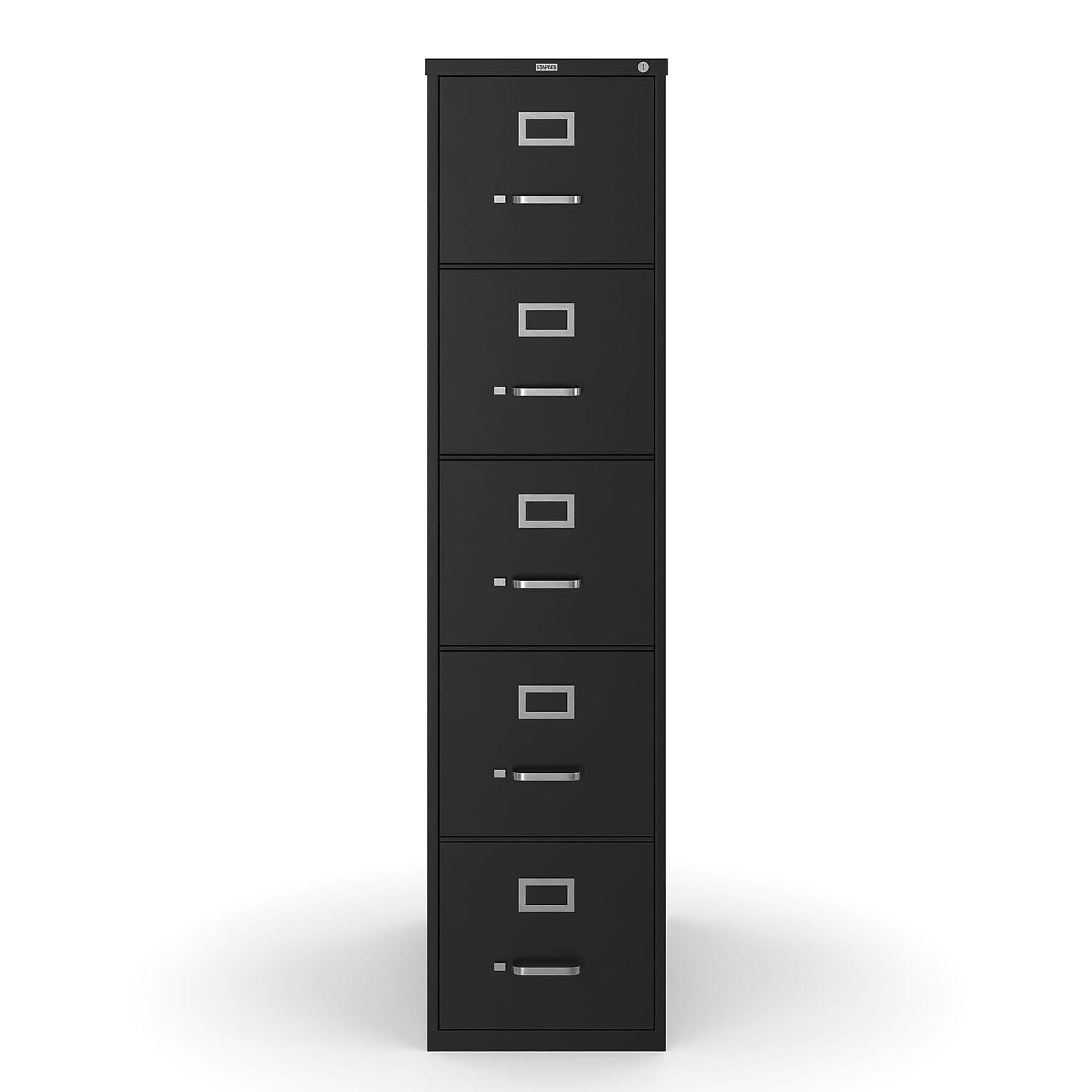 Black Steel 5-Drawer Lockable Vertical Filing Cabinet