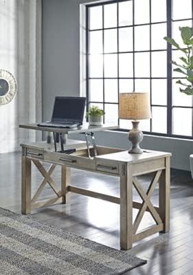 Aldwin Home Office Lift Top Writing and Computer Desk Black/Gray - Signature Design by Ashley: 60" Adjustable, with USB Charging Station