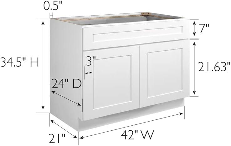 Brookings White Shaker 42" Sink Base Cabinet