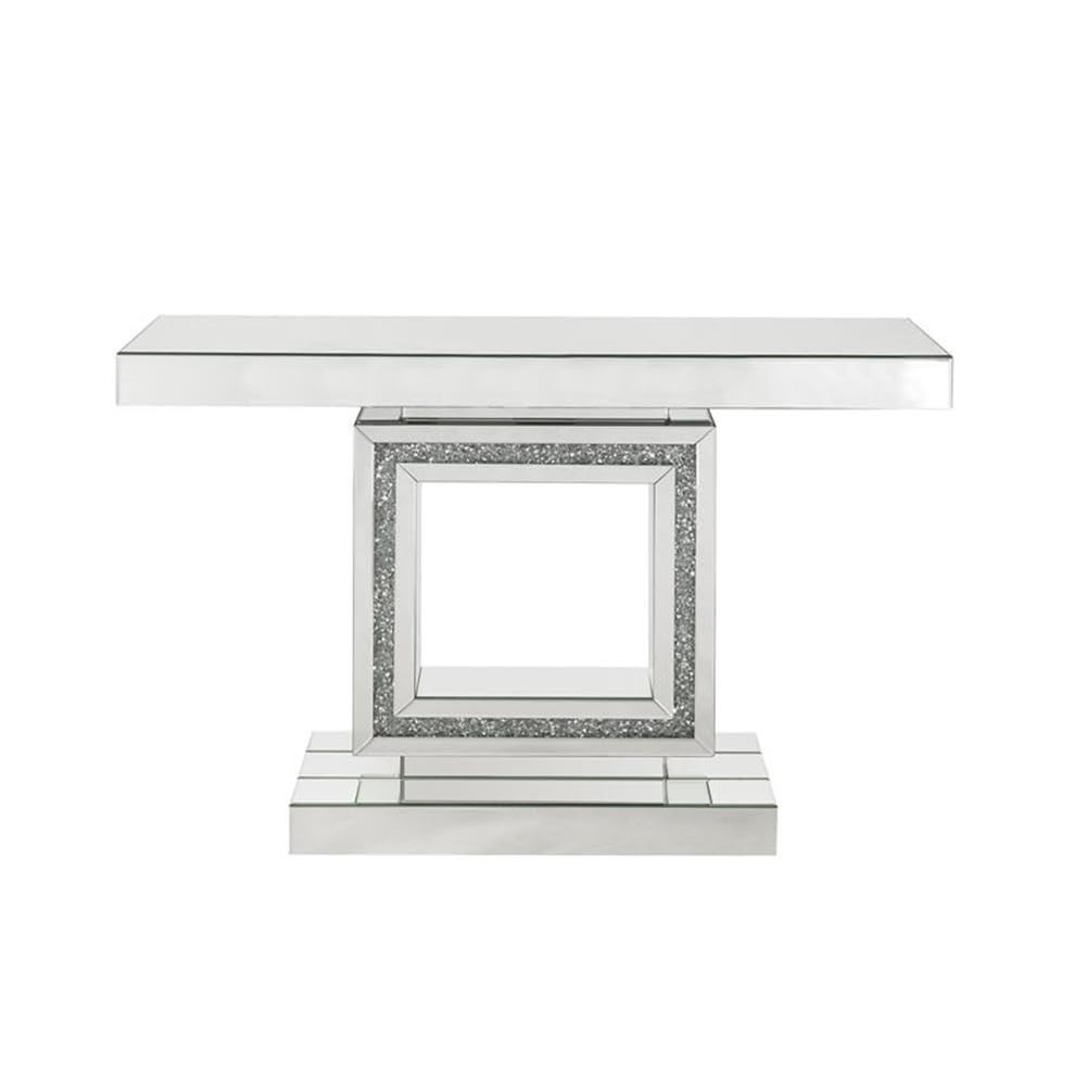 Acme Noralie Console Table in Mirrored & Faux Diamonds
