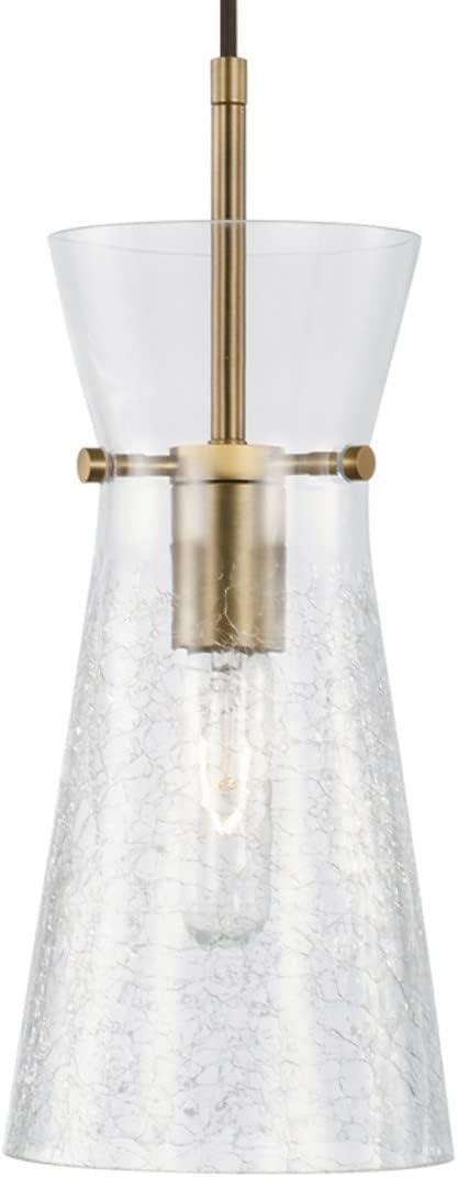 Mila Aged Brass Pendant with Clear Half-Crackle Glass Shade