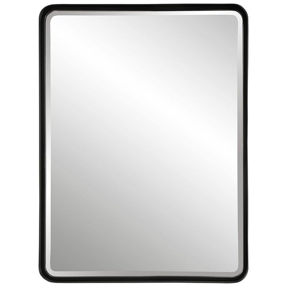 Uttermost Rectangular Vanity Decorative Wall Mirror Modern Beveled Satin Black Iron Frame 30" Wide Bathroom Bedroom Living Room