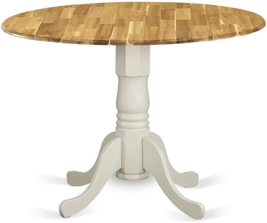 42 in. Dublin Round Acacia Wood Dining Table with Two 9 in. Drop Leaves & Linen White Pedestal