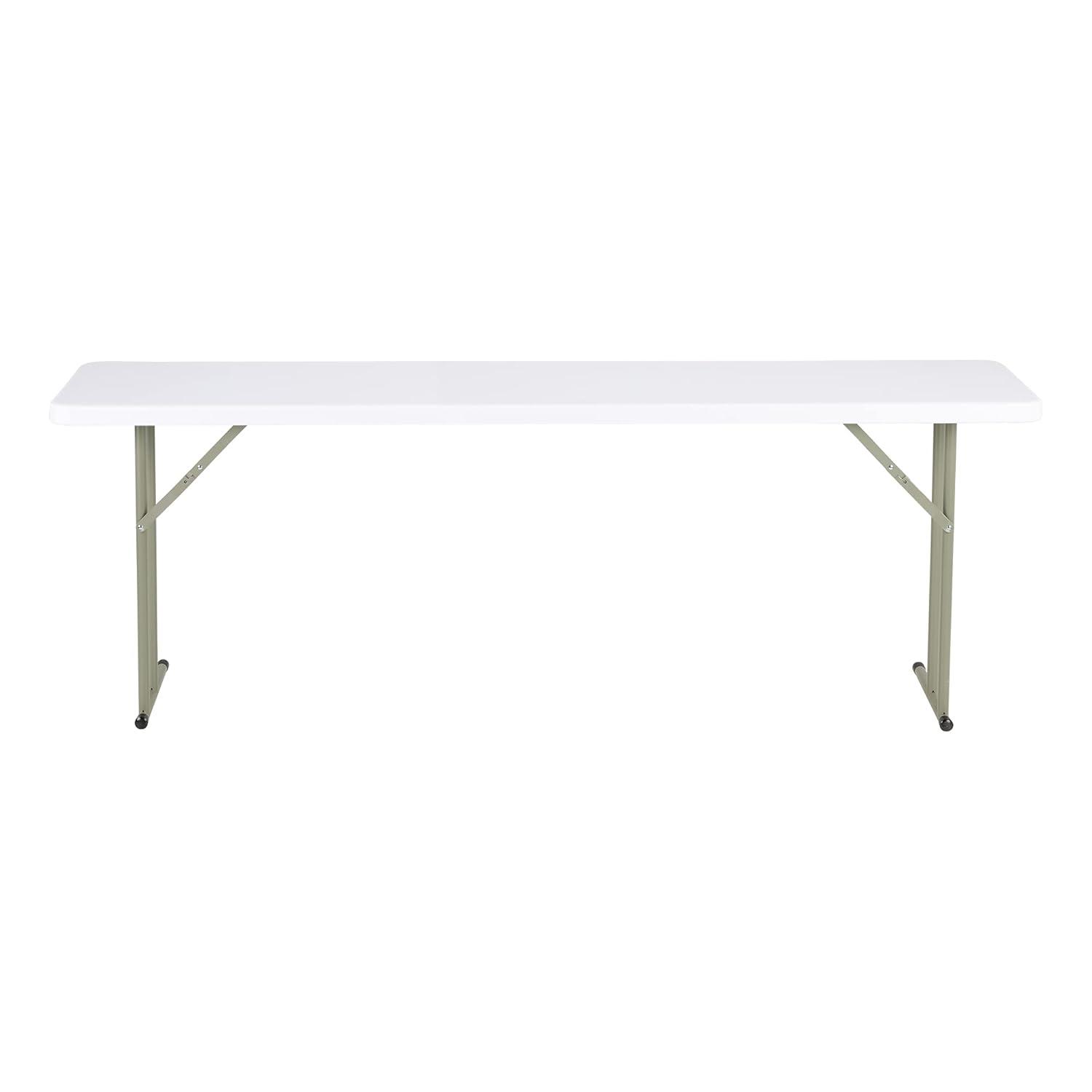 Norwood Commercial Furniture 8 ft Multipurpose Indoor Outdoor Heavy Duty Portable Blow Molded Plastic Folding Training Seminar Table 18" W x 96" L White