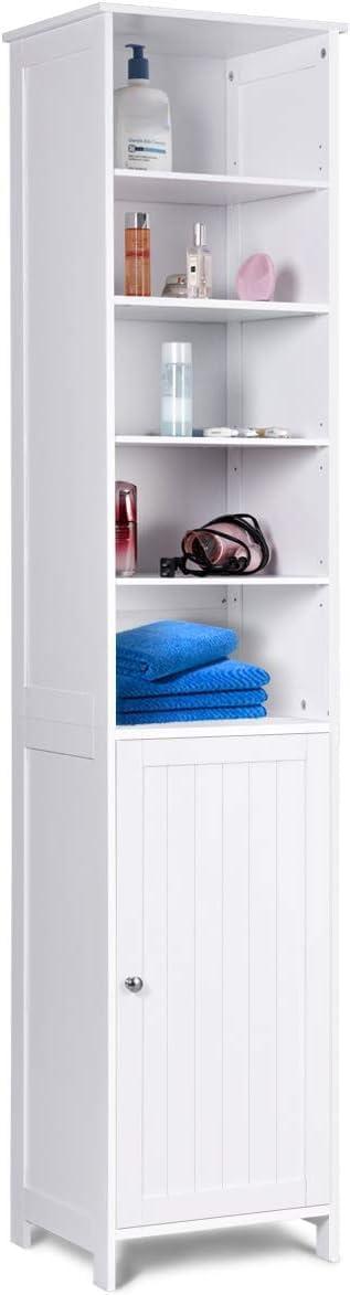 White Tall Lockable MDF Cabinet with Adjustable Shelves