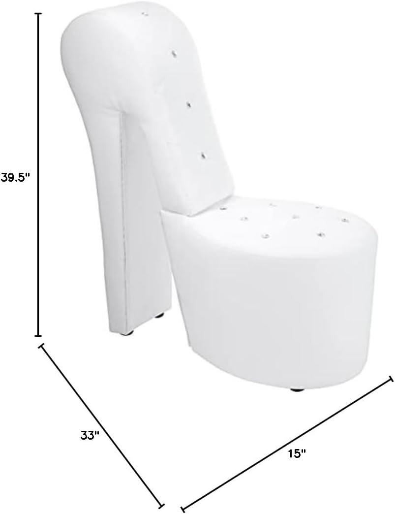 White Faux Leather High Heel Accent Chair with Crystal Studs