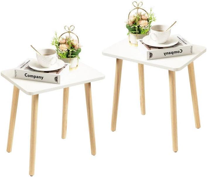 FORAOFUR White End Tables Set of 2, Small Side Tables Accent Tables Living Room, Boho Side Table with Wooden Legs, Easy Assembly