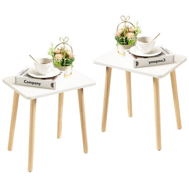 FORAOFUR White End Tables Set of 2, Small Side Tables Accent Tables Living Room, Boho Side Table with Wooden Legs, Easy Assembly