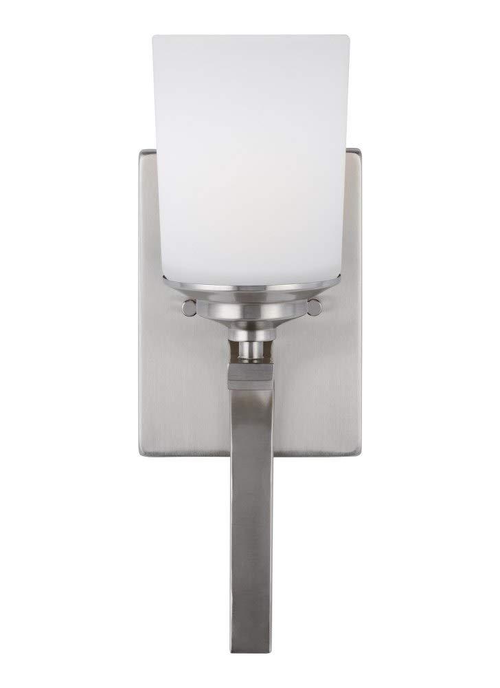 Generation Lighting 4130701-962 Kemal Etched/White Glass Cylinder Torchiere Wall Sconce Lighting Fixture, 1-Light 75 Watt, 15" H x 5" W, Brushed Nickel