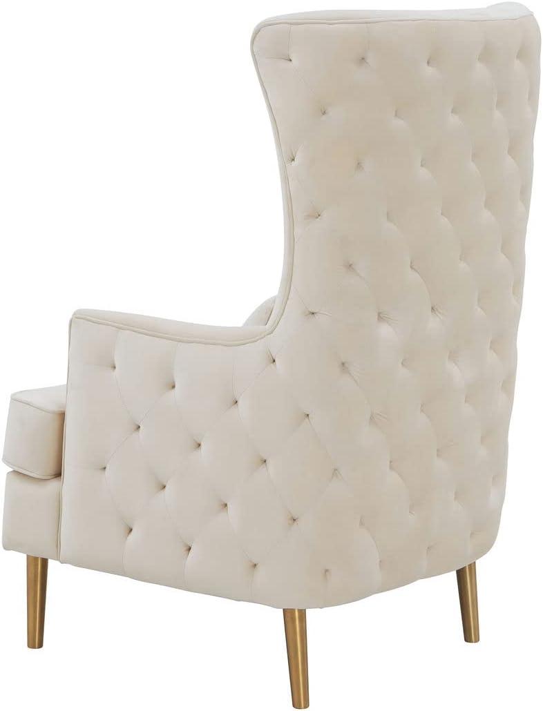 TOV Furniture Alina 19.7" Tall Tufted Back Velvet Accent Chair in Cream