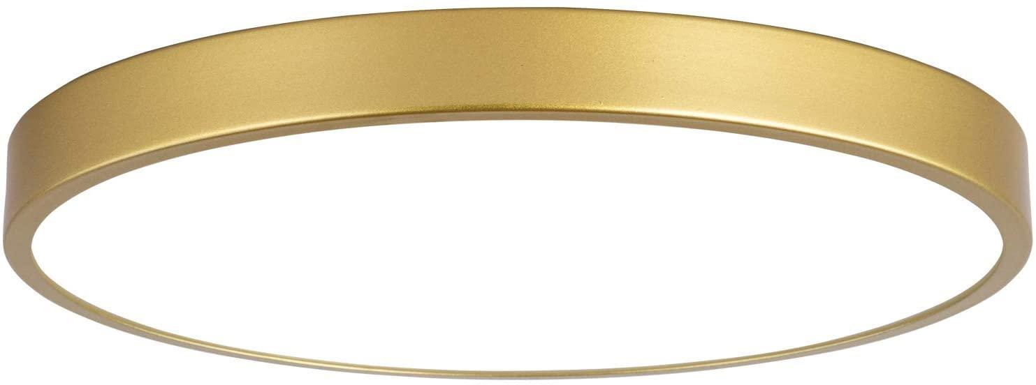 Brushed Gold 9 Inch Flush Mount Ceiling Light, 3000K-5000K Dimmable, 20W Low Profile Metal LED Ceiling Light, Round Flat Pane Surface Mount Lighting Fixture