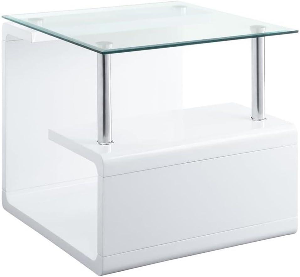 24" Nevaeh High Gloss Finish Accent Table Clear Glass/White - Acme Furniture