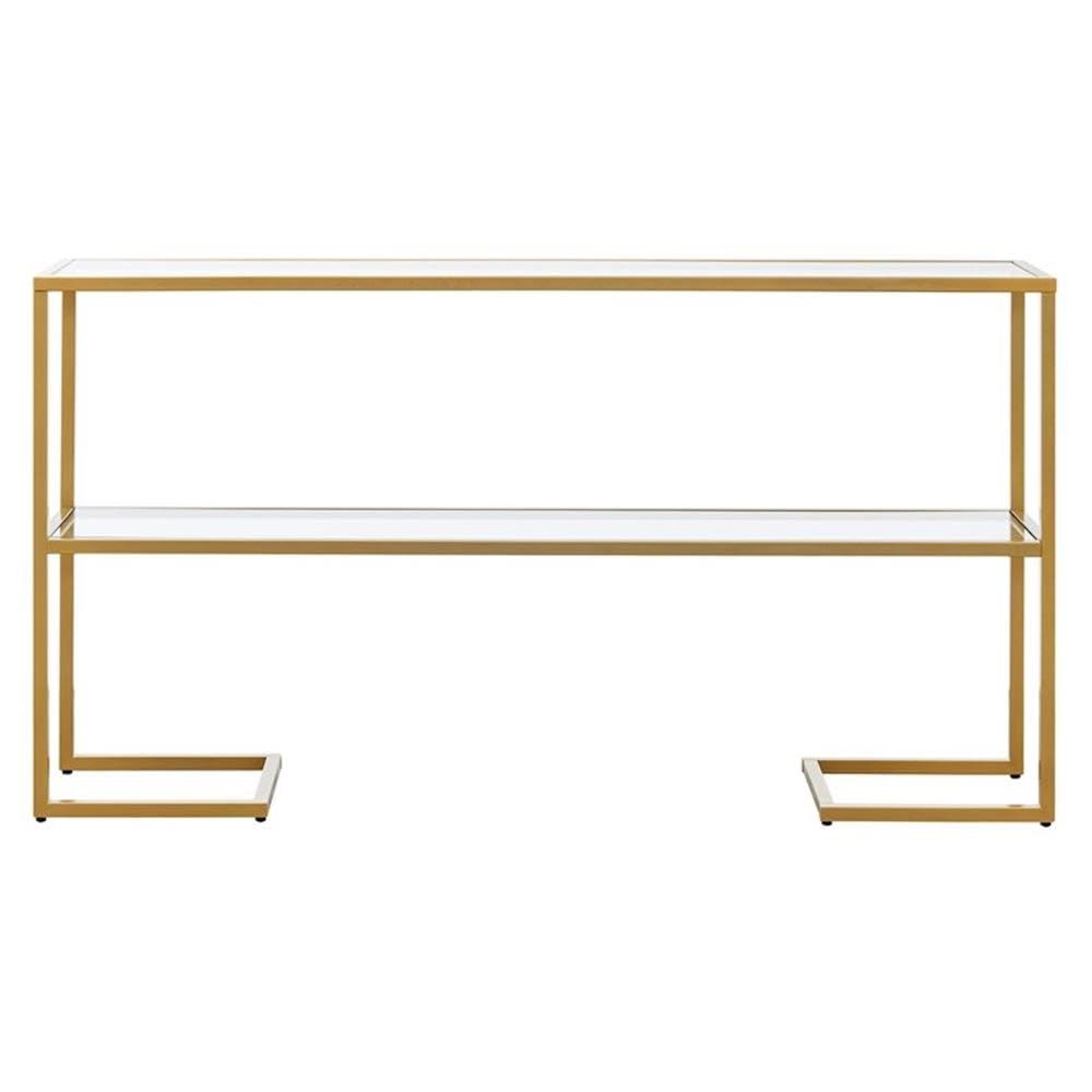 Evelyn&Zoe Errol 55" Wide Rectangular Console Table with Glass Top in Gold