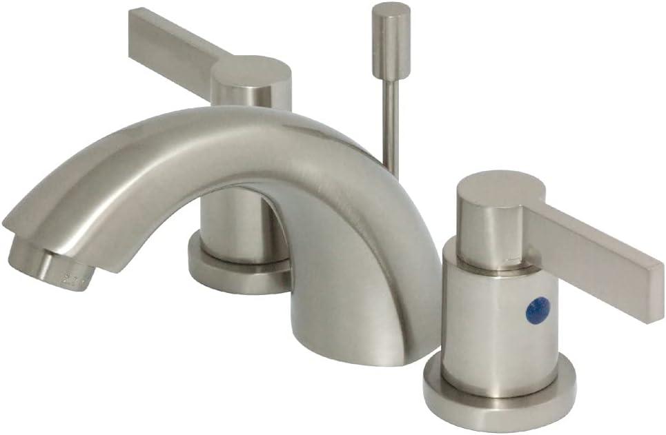 Kingston Brass NuvoFusion Two-Handle 3-Hole Deck Mount Mini-Widespread Bathroom Faucet with Plastic Pop-Up
