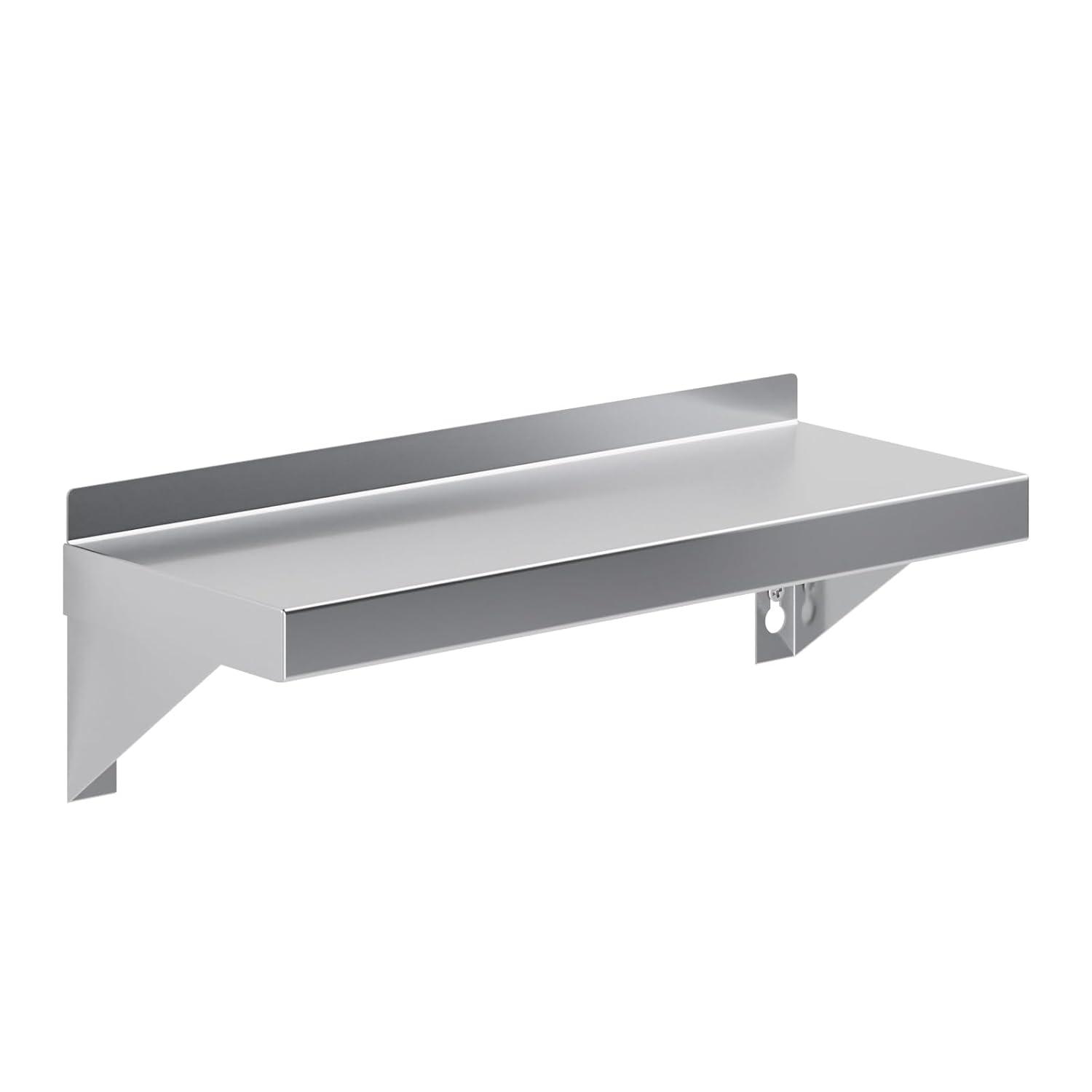 16" Stainless Steel Wall Shelf with Rounded Edge