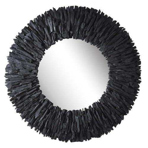 Black Teak Branch Round Wood Mirror, 39 Inches