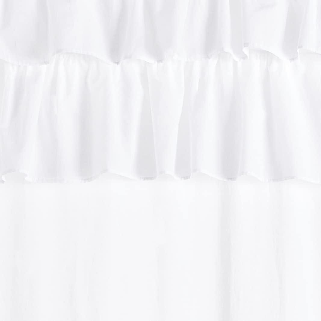 White Cotton Ruffled Rod Pocket Light-Filtering Curtain Panel