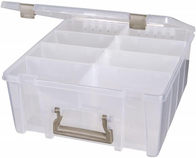 ArtMaster Double-Deep Satchel: Large Portable Art Storage with Removable Dividers & Handle, Clear/Gold