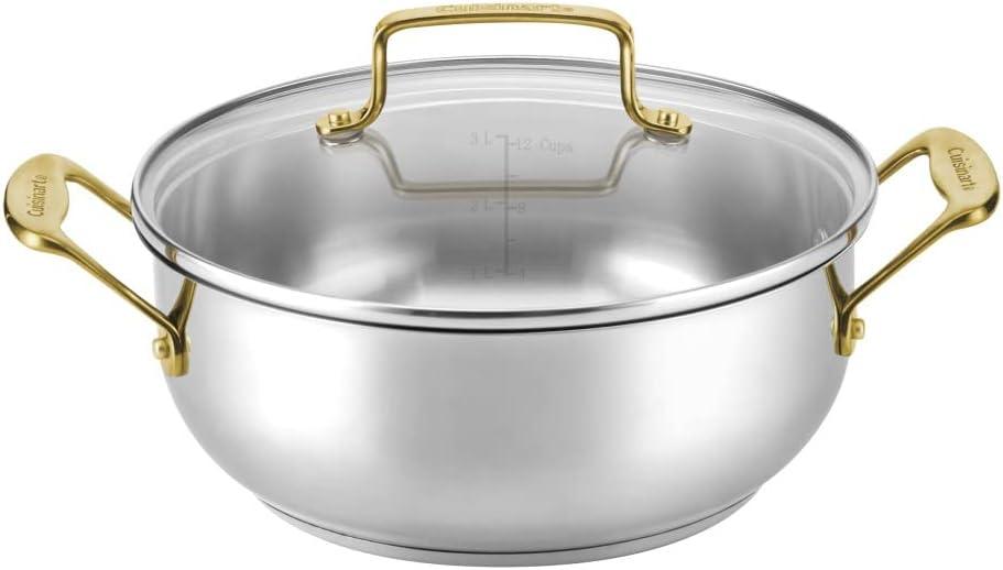 4 Qt Stainless Steel Dutch Oven with Gold Handles