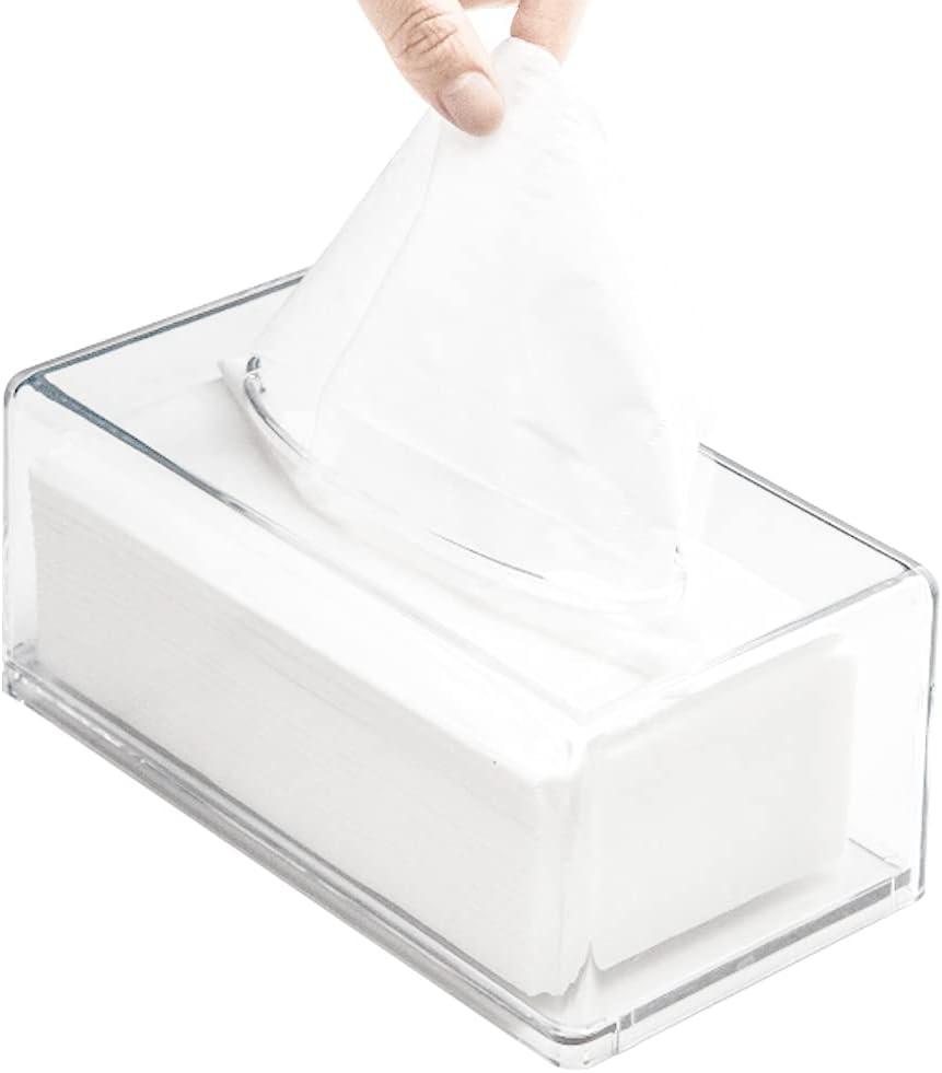 Square Clear Acrylic Tissue Box, Box Covers Rectangular, Bathroom Facial Napkin Box Holders, Table Clear Dryer Sheet Dispenser for Bathroom, Kitchen and Cars Transparent Rectangular
