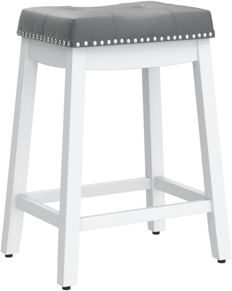 Angel Line Cambridge 24" Padded Saddle Stool, White w/ Gray Cushion, Set of 2