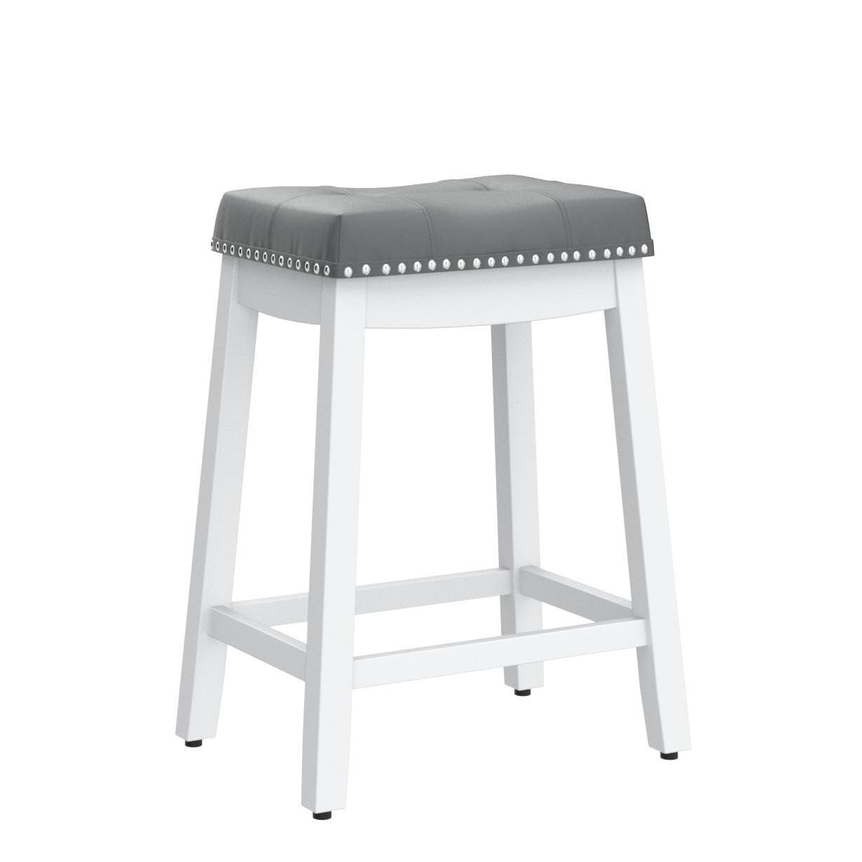Angel Line Cambridge 24" Padded Saddle Stool, White w/ Gray Cushion, Set of 2