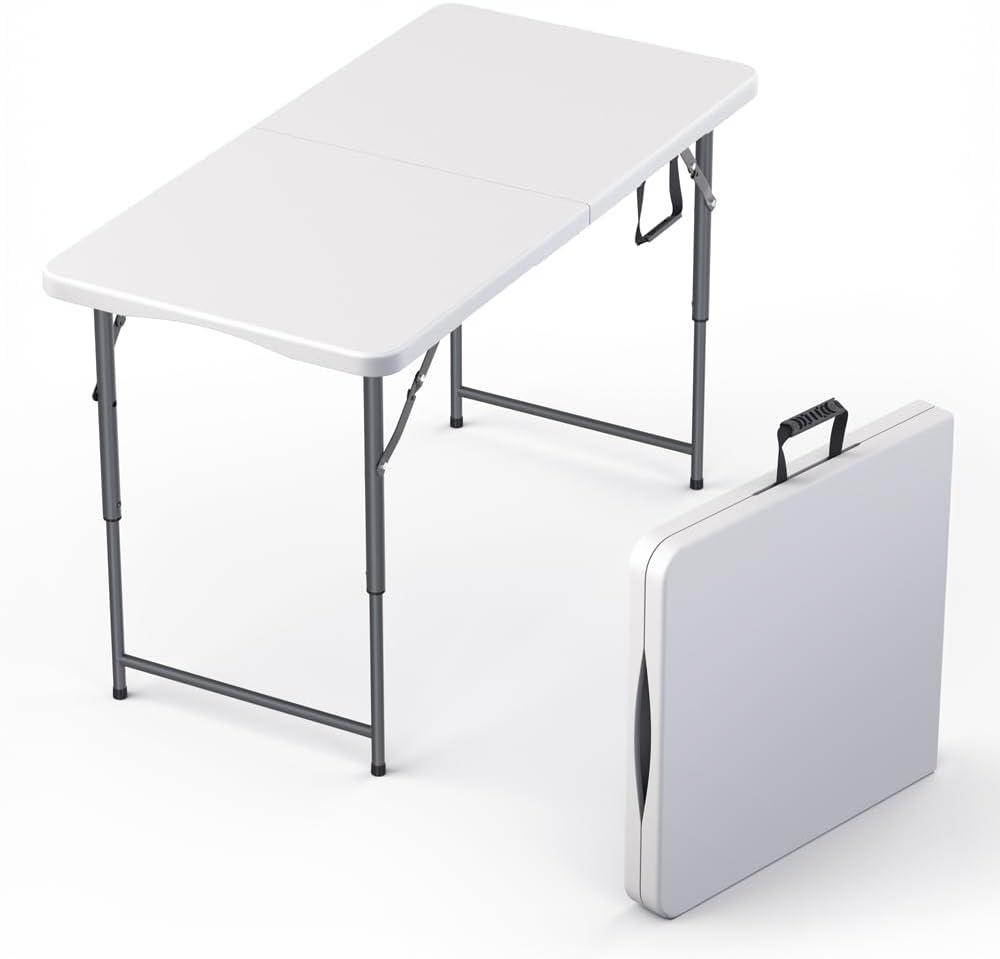 CL.HPAHKL Folding Table with Carrying Handle, Portable Plastic 6 Ft Camping Table, Sturdy Steel Frame for Indoor Outdoor, White