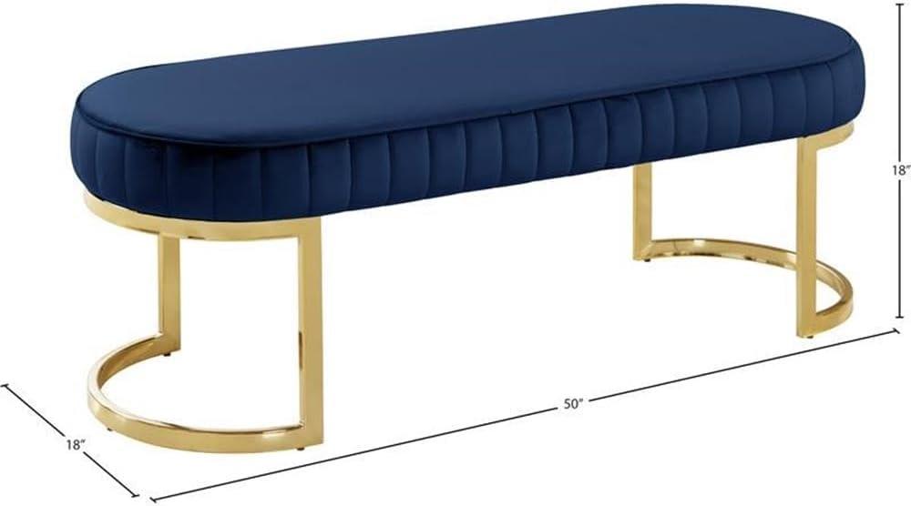 Meridian Furniture Lemar Contemporary Velvet Bench in Navy