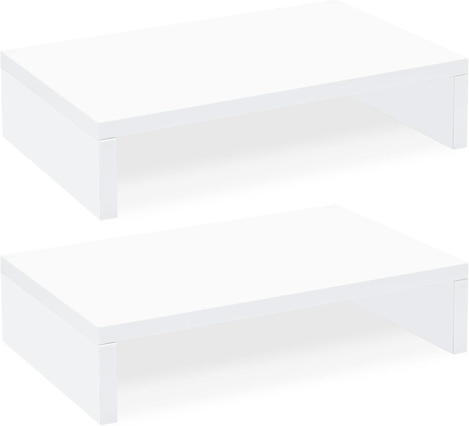 White MDF Dual Monitor Stand Riser Set